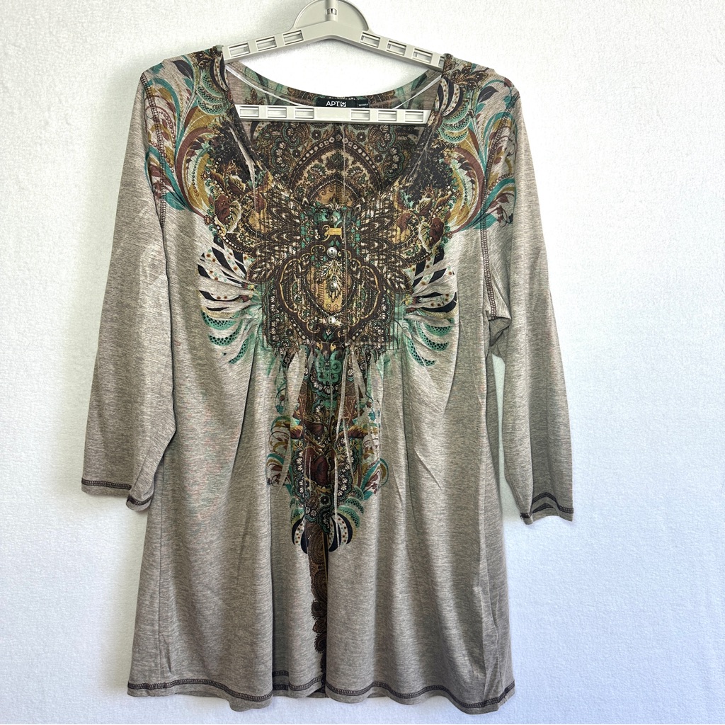 Apt 9 Boho Top Blouse Women's 1x Brown Flowy Lightweight Pullover Stretchy